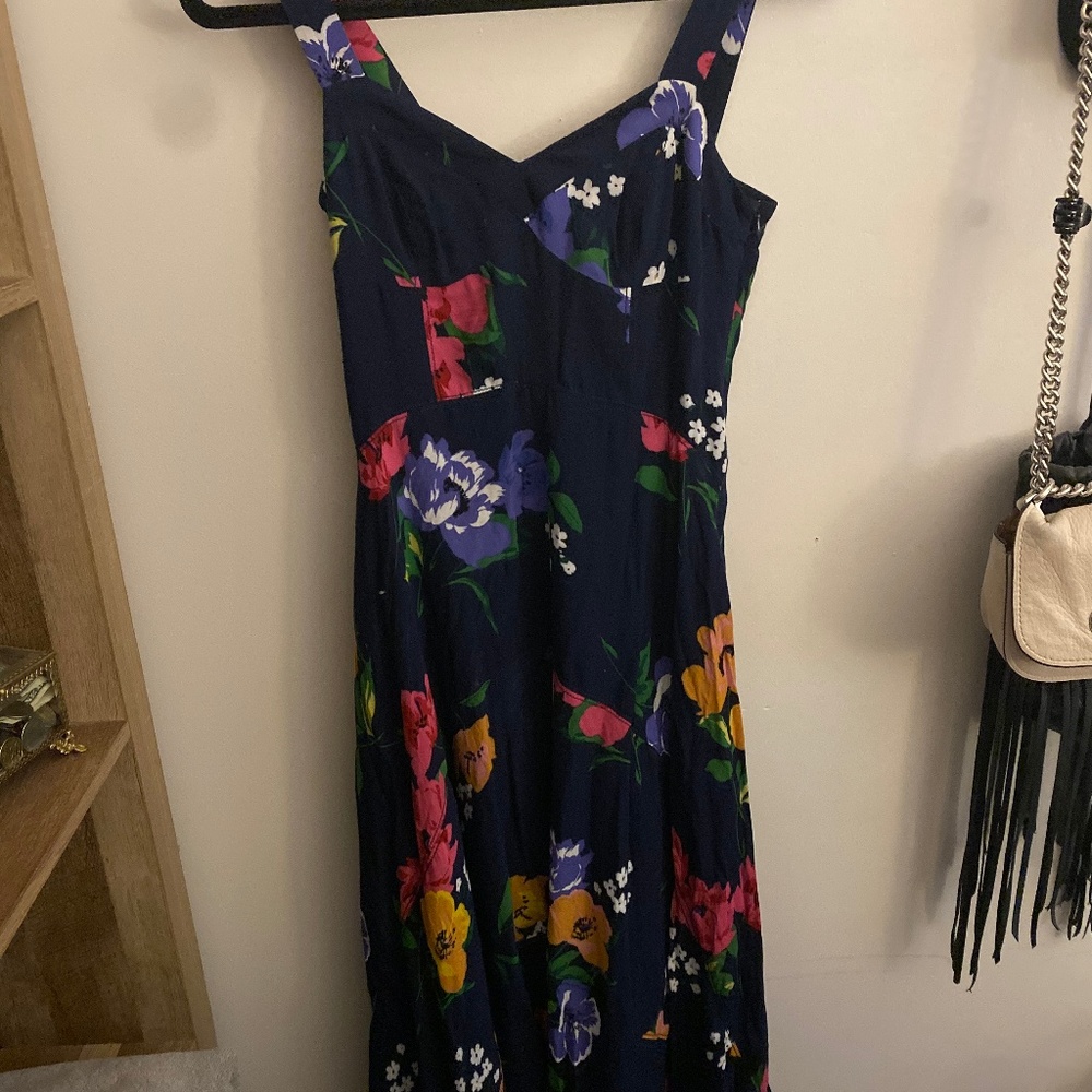 Anthropologie Navy Floral Maxi Dress